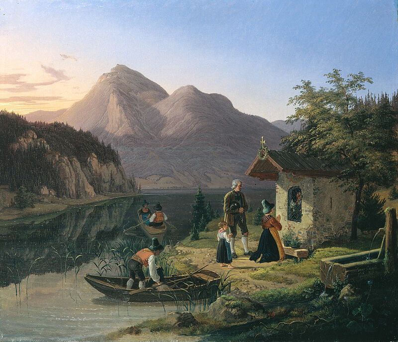 Lorenzo Quaglio, Abendandacht (Walchenseelandschaft), 1834