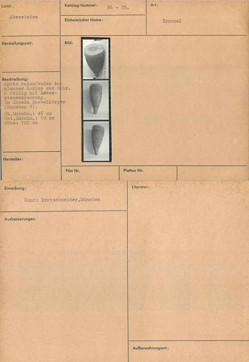 bonkenza / lokilo / lokiru / dungu (?) – Zweifellige Konustrommel mit Netzschnurspannung, vor 1957