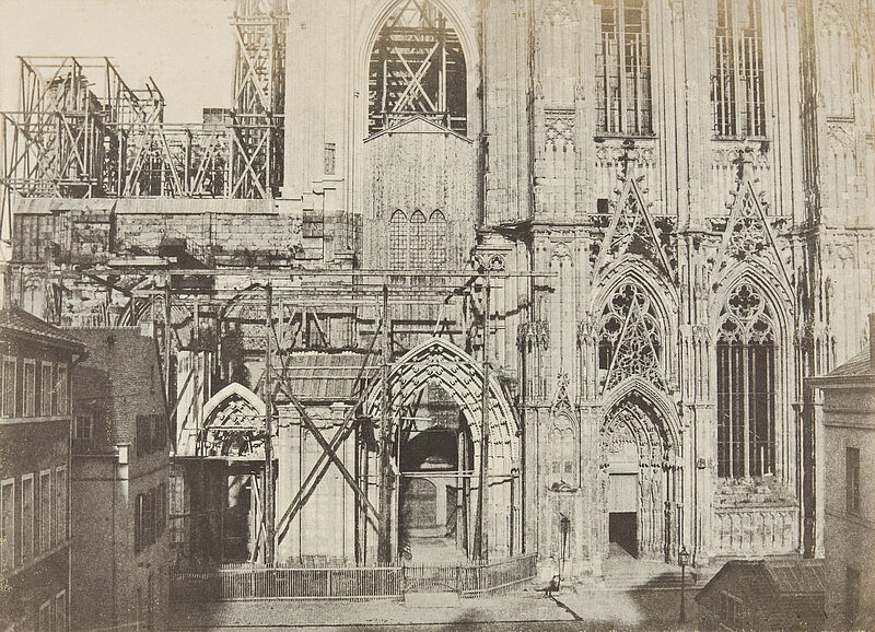 Charles Marville, Köln, Dom, Fertigstellung der Fassade des südlichen Querhauses, 1852/1853