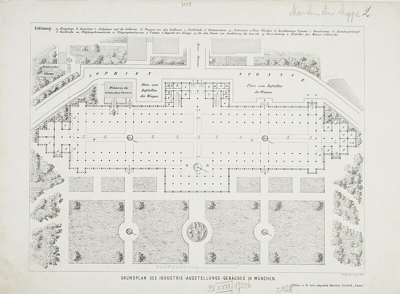 Lithographische Anstalt Eduard Sieger (Wien) , "Grundplan des Industrie-Ausstellungsgebäudes in München", um 1855