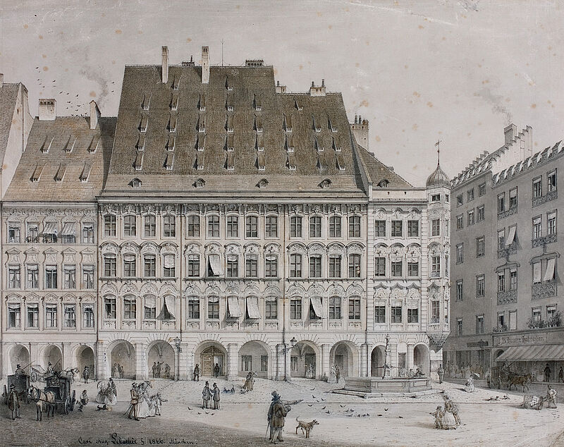 Carl August Lebschée, Landschaftsgebäude auf dem Schrannenplatz, 1866