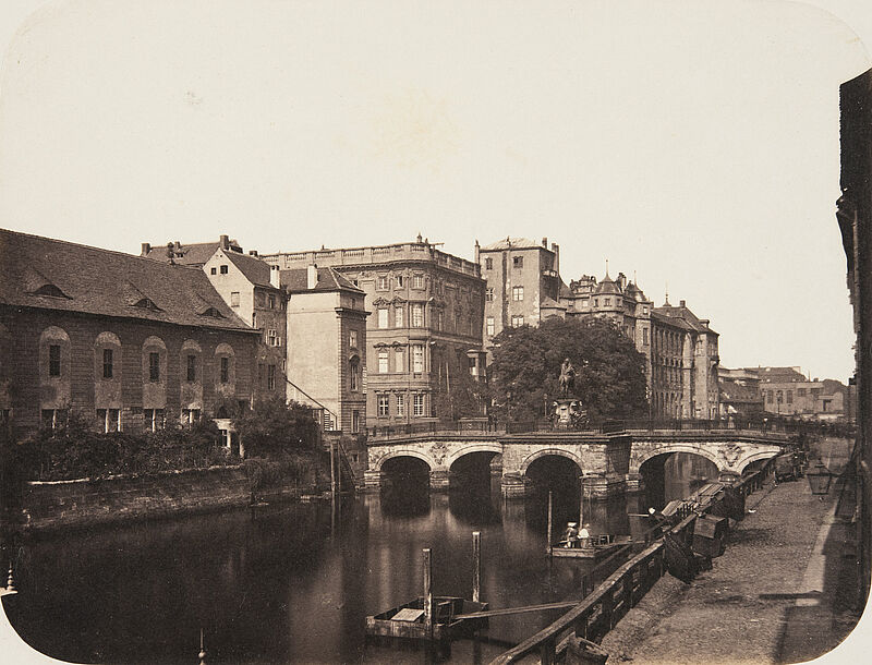 Leopold Ahrendts, Lange Brücke (später Kurfürstenbrücke) mit Spreeseite des Stadtschlosses, 1856–1858