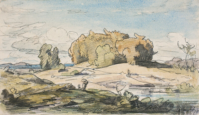 August Seidel, Hügellandschaft mit Wäldchen, 1875