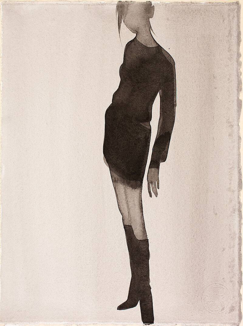 Mats Gustafson, Modell Versace für Vogue Italia, September 1997: Minikleid mit langen Ärmeln, hohe Stiefel, 1997