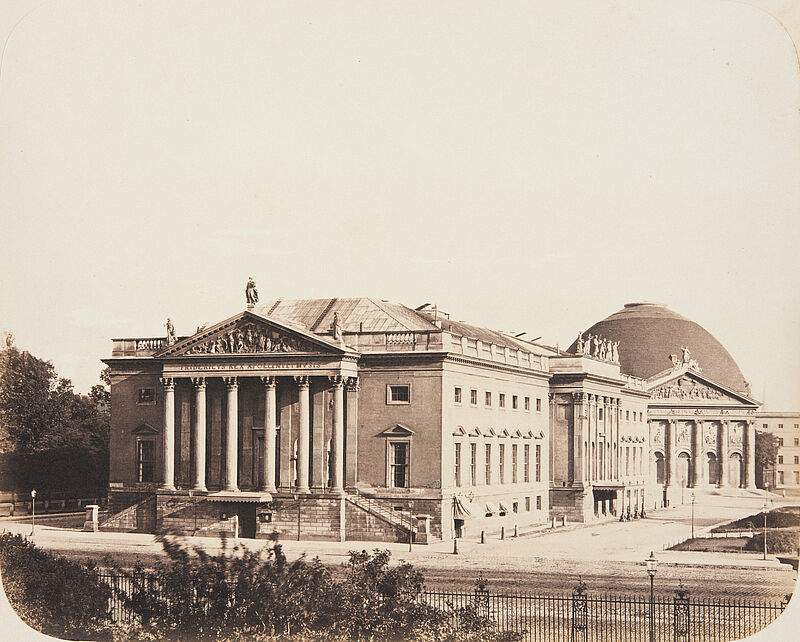 Leopold Ahrendts, Unter den Linden, Lindenoper mit St. Hedwigs-Kathedrale im Hintergrund, 1856–1858