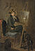 Albrecht Adam, Selbstbildnis mit Pudel Cerberus vor der Staffelei, 1814
