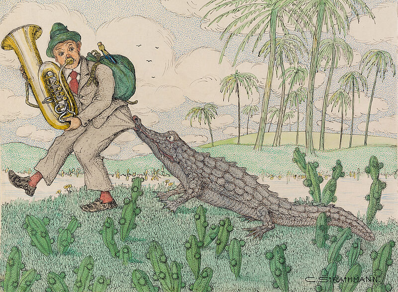 Carl Strathmann, Nach einem Musiker schnappendes Krokodil