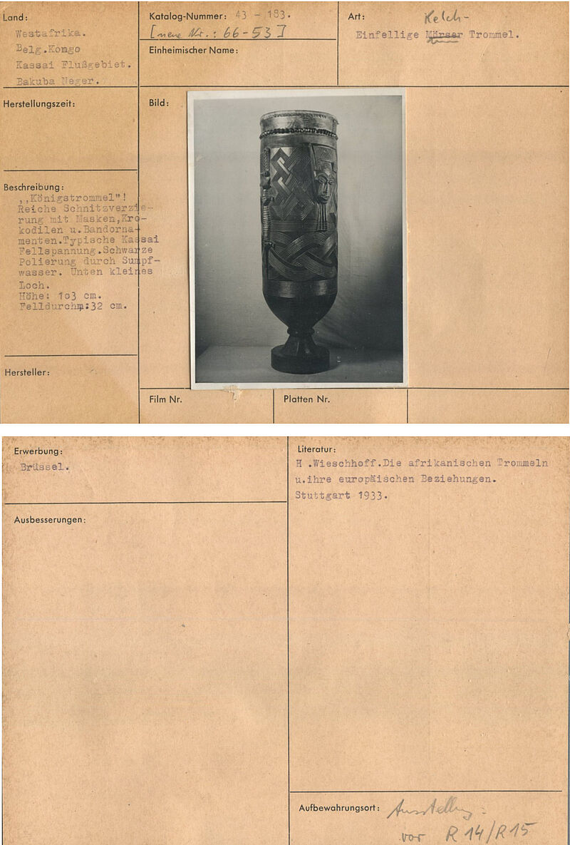 Ba-Kuba (Buschongo), Trommel, einfellig (Vasenform), 1650