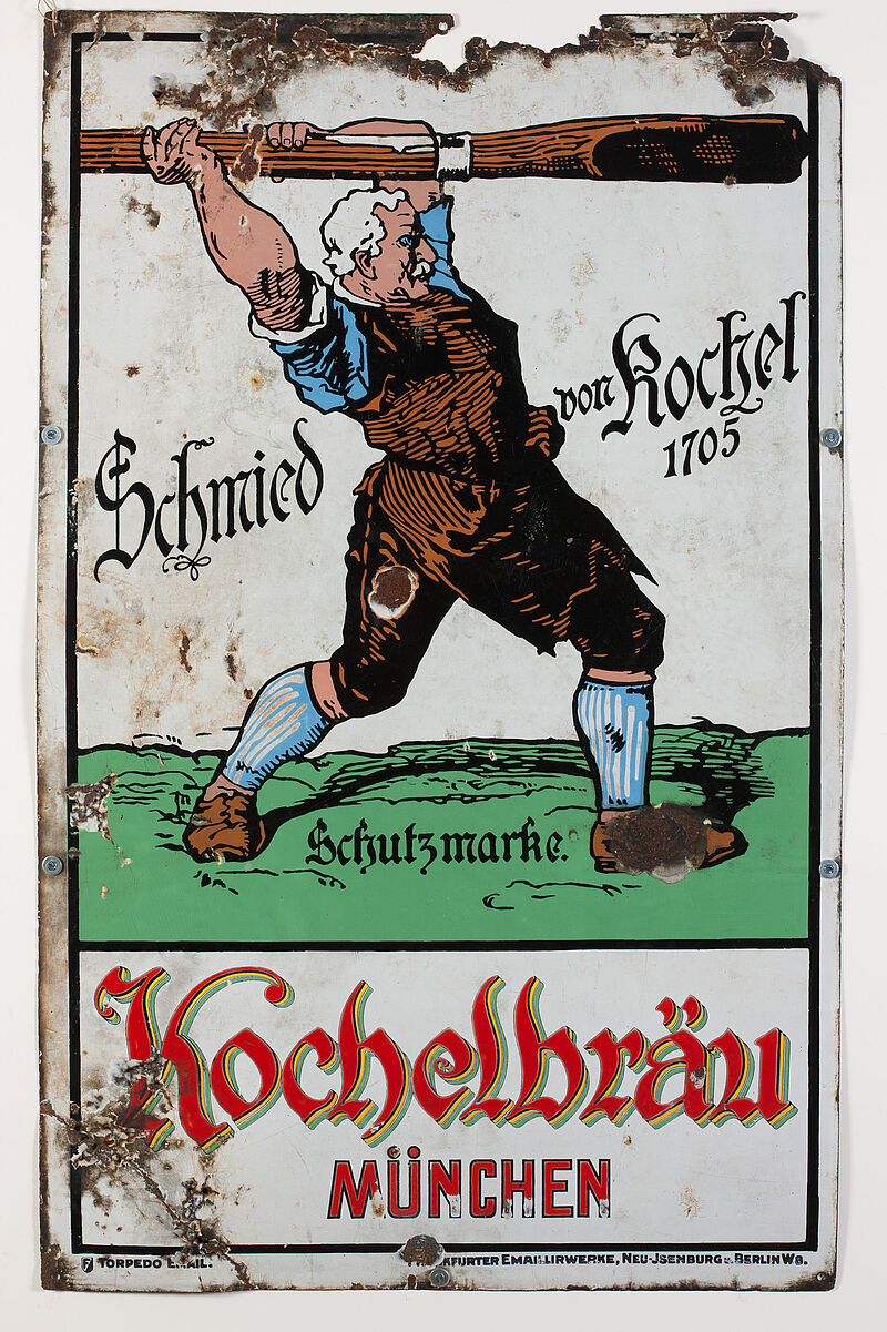 Frankfurter Emaillierwerke Neu-Isenburg u. Berlin, Reklameschild "Kochelbräu München", um 1920