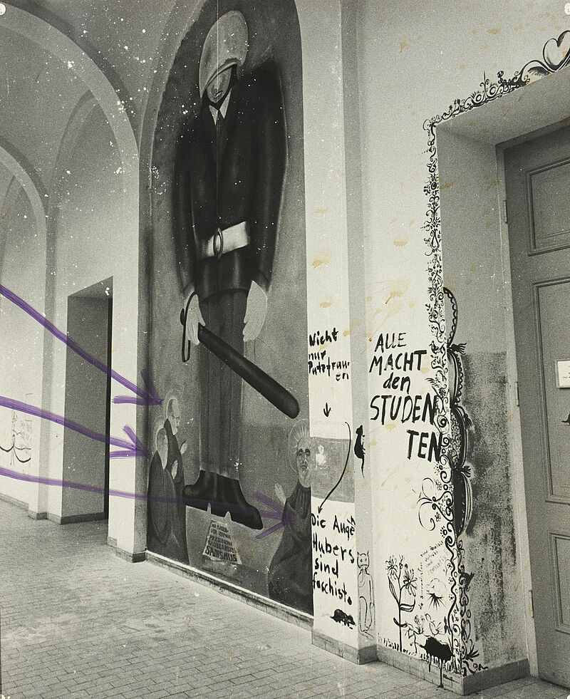 Branko Senjor, Akademieflur während der Studentenproteste an der Akademie der Bildenden Künste, München, 1968