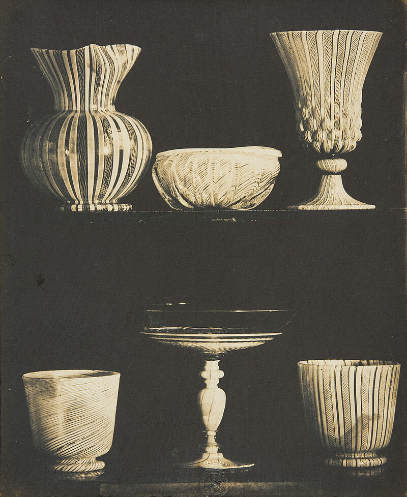 Ludwig Belitski, Gruppe von sechs feinen venezianischen Gläsern und Schalen mit Emailstreifen, 16. Jahrhundert (aus: Vorbilder für Handwerker und Fabrikanten...), vor 1855
