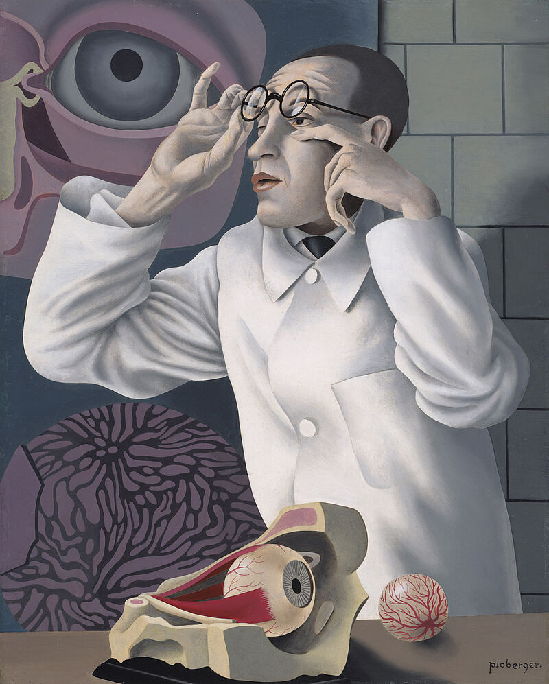 Herbert Ploberger, Selbstbildnis mit ophthalmologischen Lehrmodellen, um 1928/1930