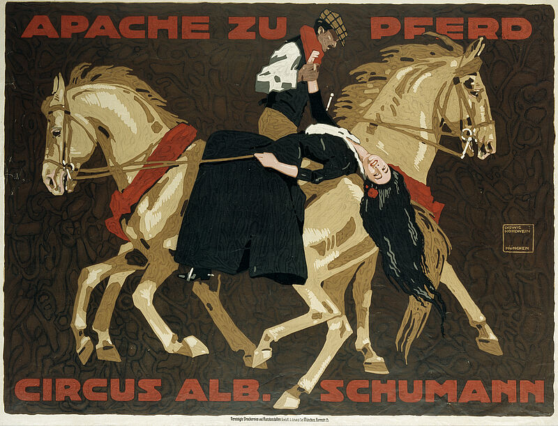 Ludwig Hohlwein, „Circus Alb. Schumann: Apache zu Pferd“ (Originaltitel), 1910